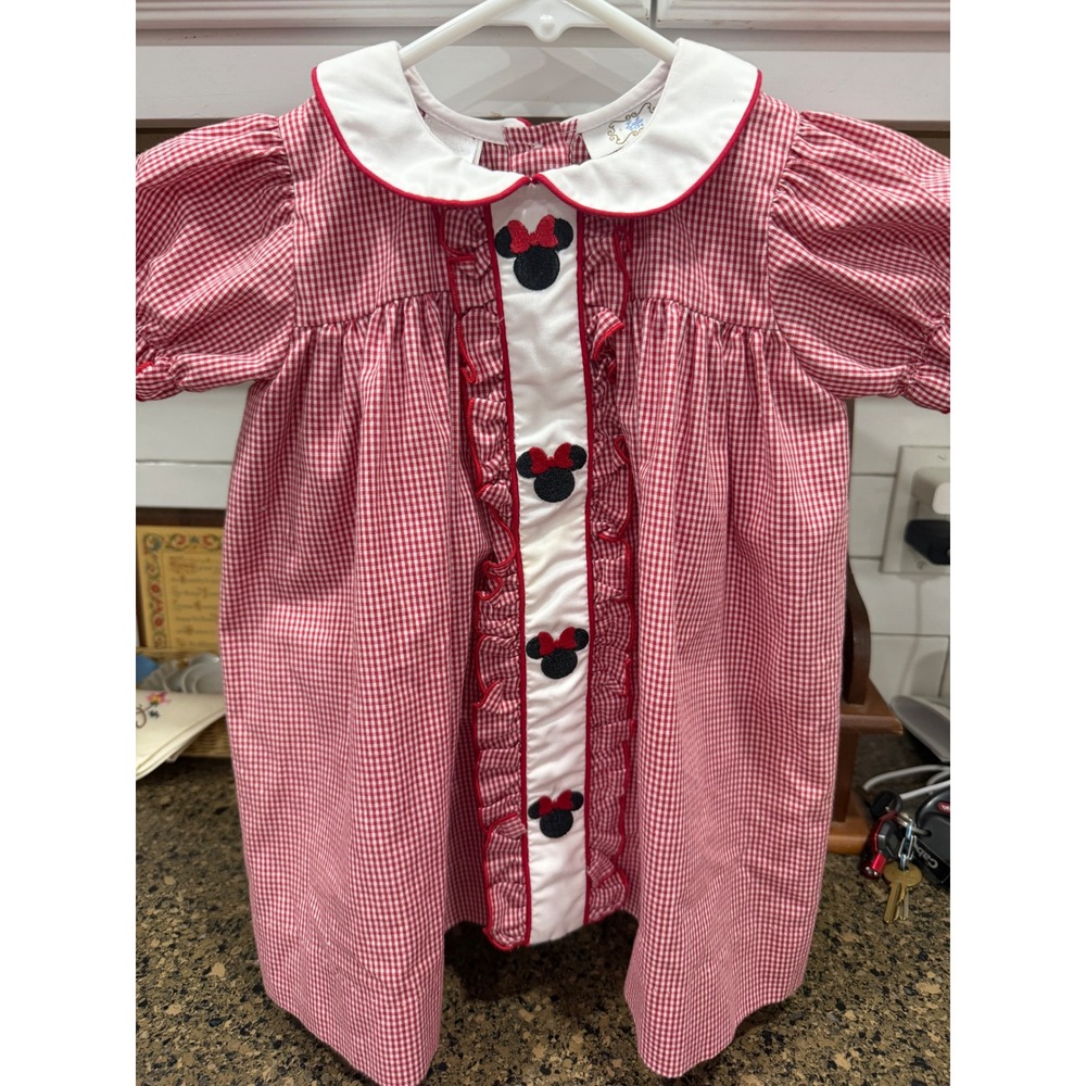 Lulu Bebe Girls Red Gingham Minnie Mouse Ruffle Dress 18M Disney Classic